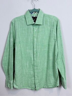 Azaro Uomo Italian Collection Light Green Linen Blend Textured Shirt L